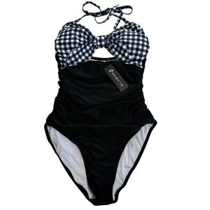 NWT Tempt me plaid halter bathing suit